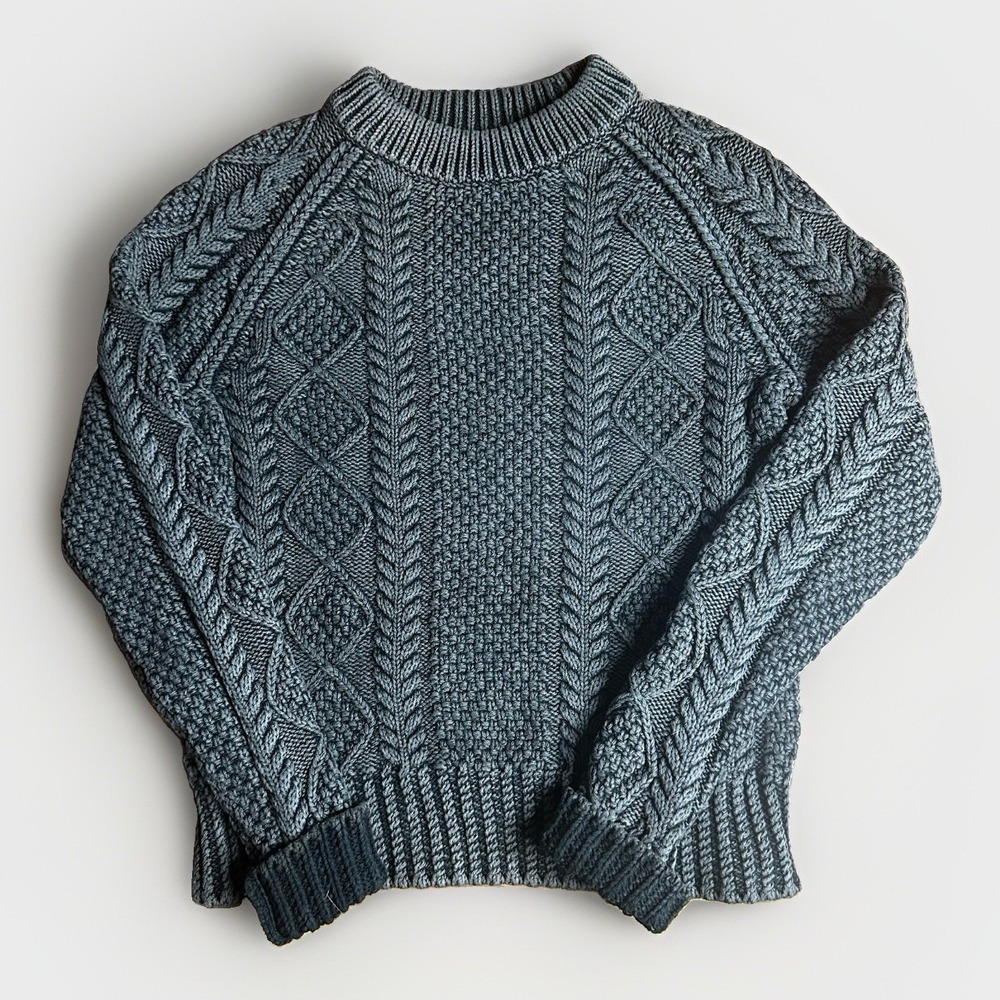 LL Bean Signature Fisherman Cable Knit 100% Cotton Sweater Womens Small Chunky